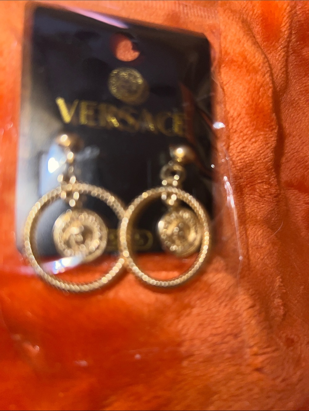Gold Double Hoop Medusa Charm Earrings